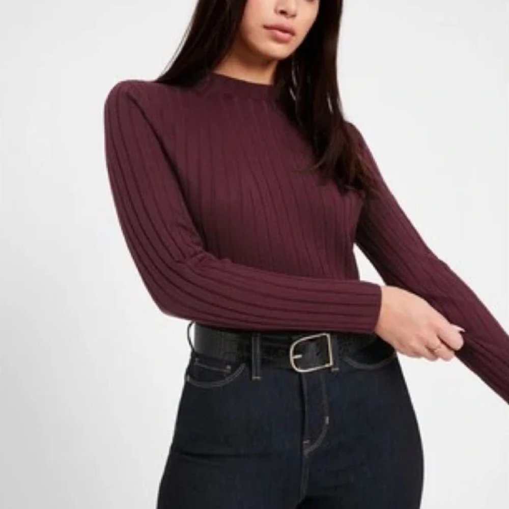 NWOT Banana Republic 100% Merino Wool mock neck long sleeve top burgundy wine S